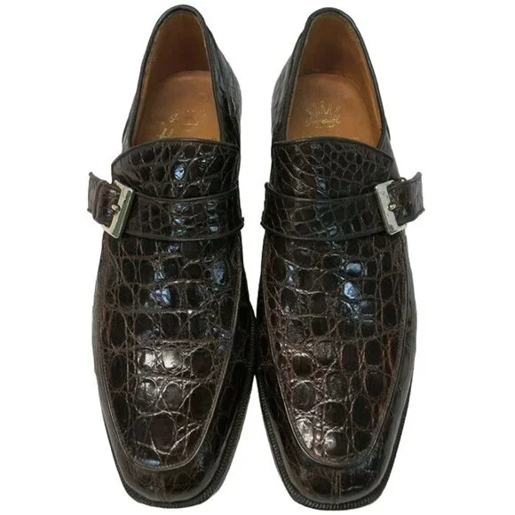 Vintage Hanover Exotic Alligator Monk Strap Loafers Brown Dress Shoes Italy 9C - Picture 9 of 12